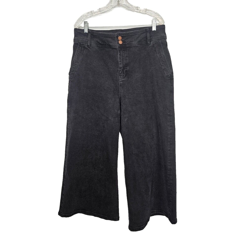 BODEN Wide Leg Cropped Jeans Womens 12 Black Denim Culottes High Rise R0028